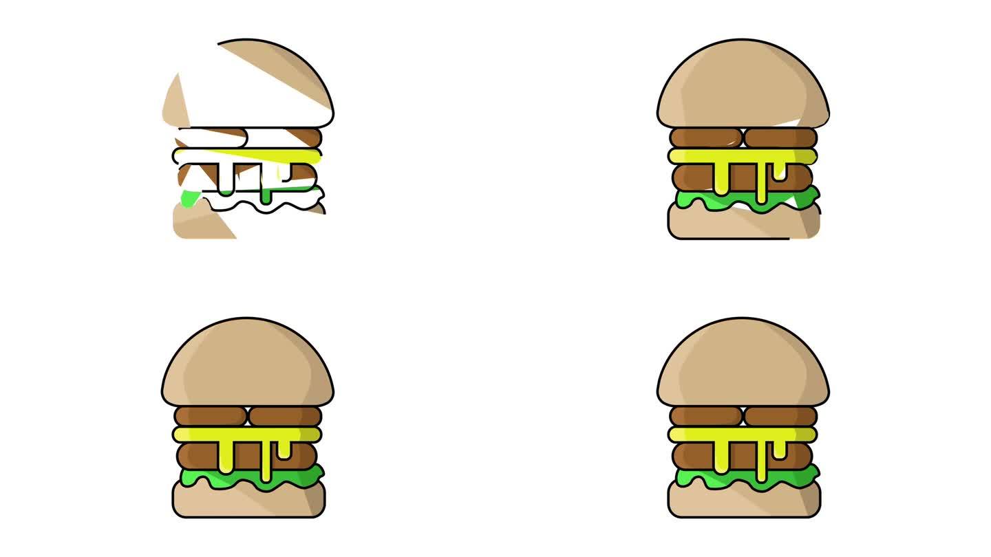 在白色背景上制作汉堡的动画视频