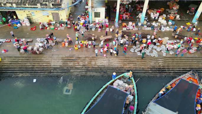 海南儋州洋浦白马井渔港热闹场面高视角航拍