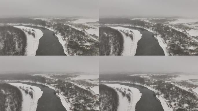 海拉尔河湿地不冻河风雪交加