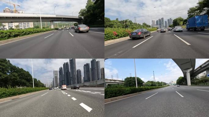 小汽车深圳北环大道上行驶