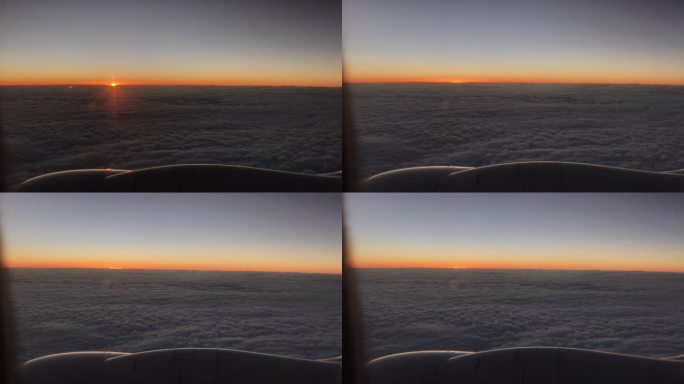 4K实拍天上日落过程壮美坐飞机傍晚天空