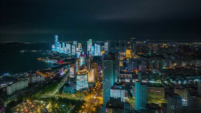 青岛夜景航拍城市延时