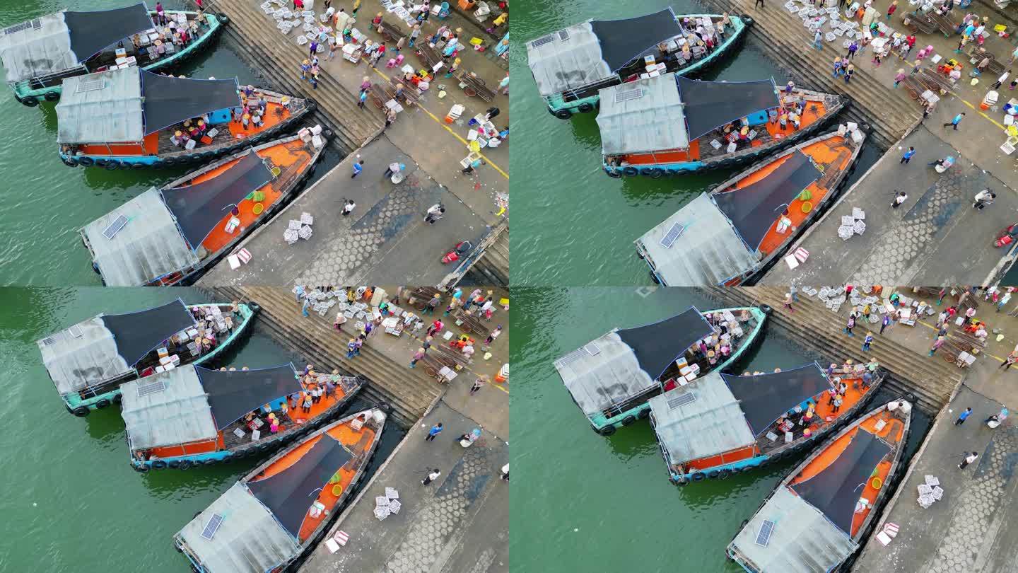海南儋州洋浦白马井渔港热闹场面高视角航拍