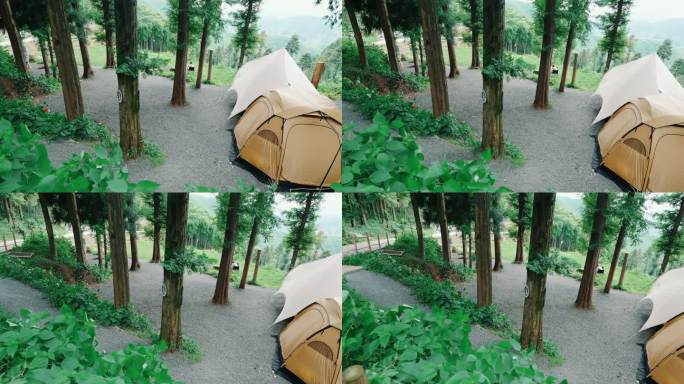 莫干山森林营地风景帐篷空镜头