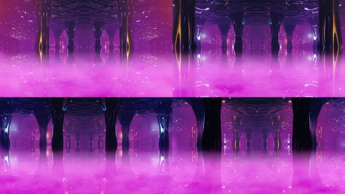异形奇幻和魔幻森林动画循环。紫色和烟雾笼罩着地面。4 k