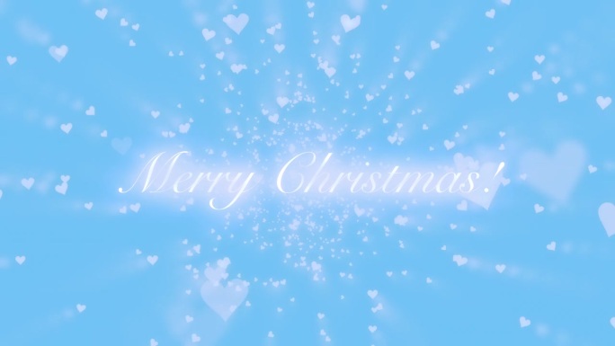圣诞快乐，蓝色的心形粒子在蓝色的背景上飞舞。抽象的背景。