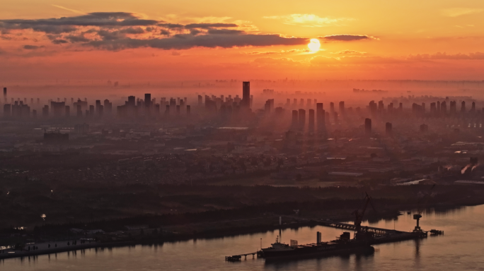 南通城市高空航拍空境大范围日出延时