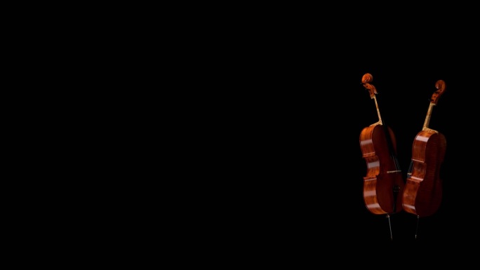大提琴在一个黑色的背景，跳舞的华尔兹的节奏，幻想，背景为古典音乐，3d渲染