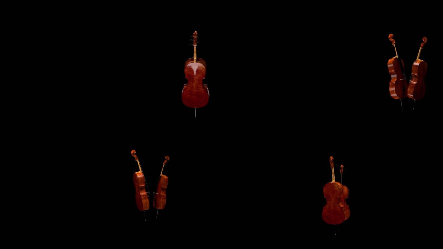 大提琴在一个黑色的背景，跳舞的华尔兹的节奏，幻想，背景为古典音乐，3d渲染