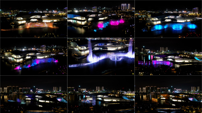 成都科幻馆航拍喷泉全过程多方位展示夜景