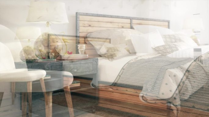 家庭展示室内:舒适的卧室安排-可循环的3D可视化