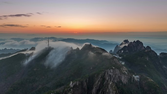 黄山山顶日出航拍延时摄影