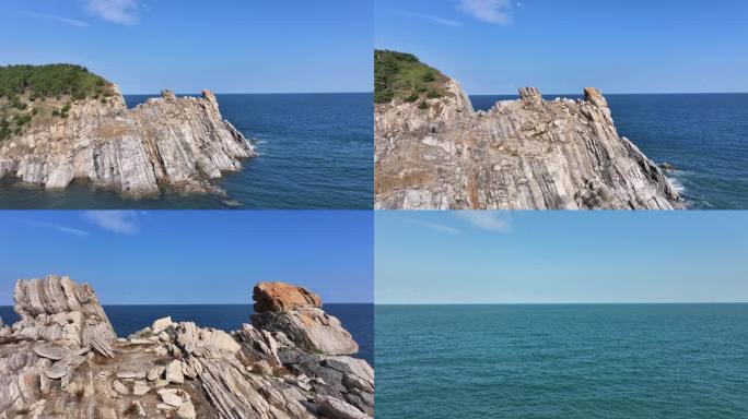 航拍威海市环翠区北环海路猫头山秋季风景