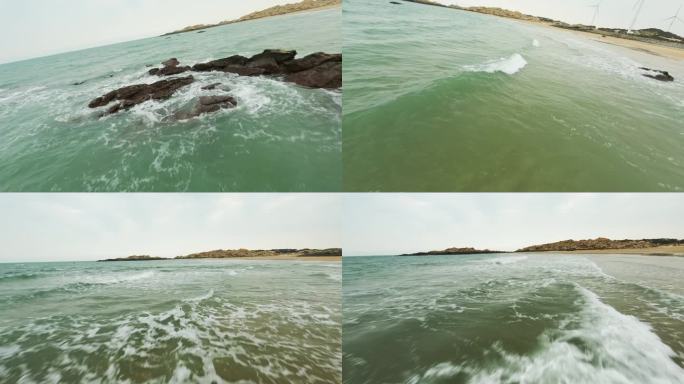 海浪冲击礁石沙滩FPV