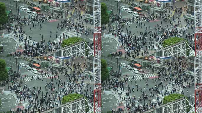 涩谷，东京，日本:从高空俯瞰涩谷十字路口。