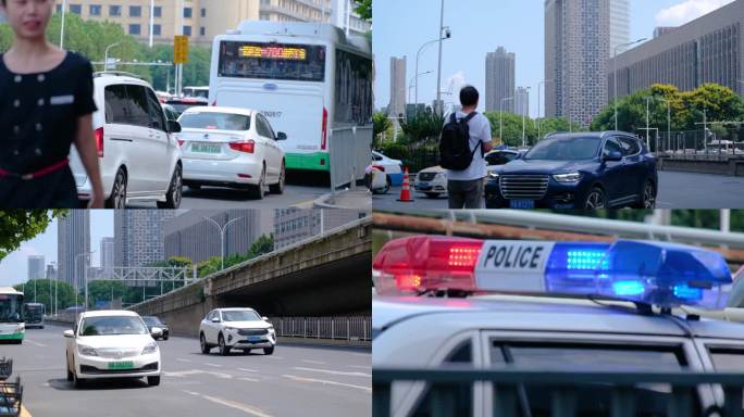 繁忙城市马路汽车车流人流交通街景素材_1