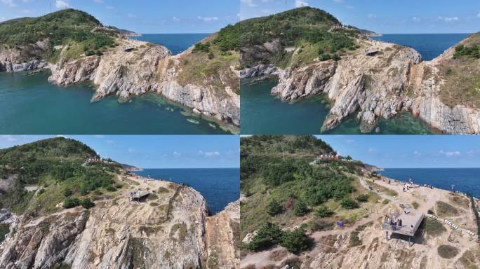 航拍威海市环翠区北环海路猫头山秋季风景