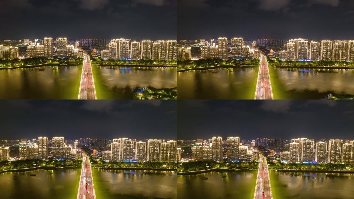 福建漳州城市夜景战备大桥航拍延时