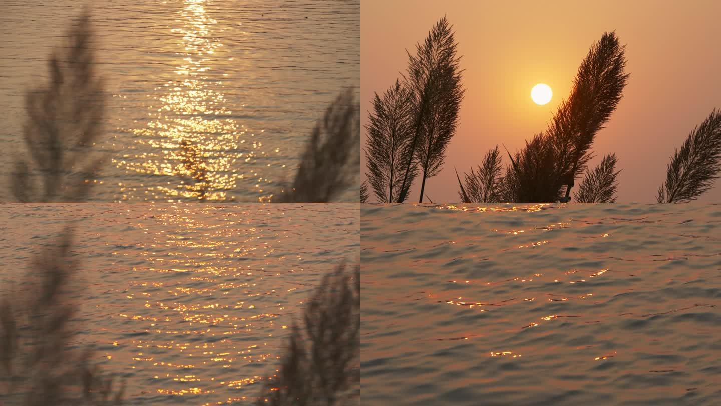 长江边夕阳，夕阳水面，水面波纹，水波纹