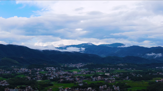 烟雨乡村山雾黄昏晚霞