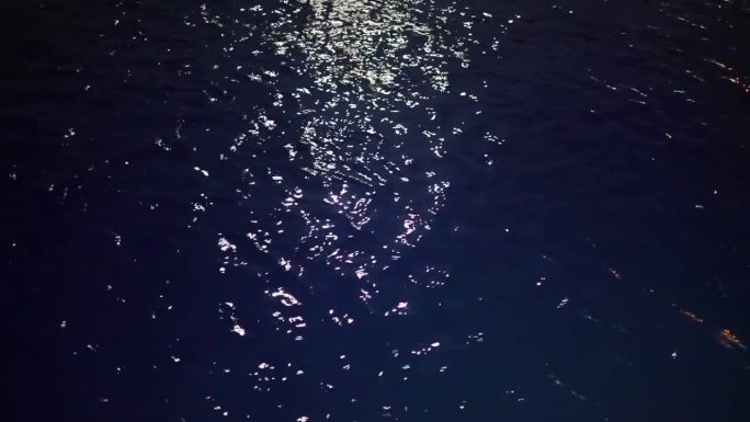 美丽的海浪在黑夜里摇曳，月光下的海浪