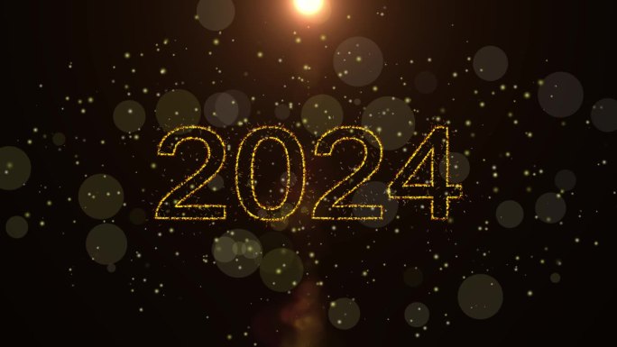 2024年新年背景为金光闪闪的新年，金色闪耀的颗粒标题为喜庆的新年动画