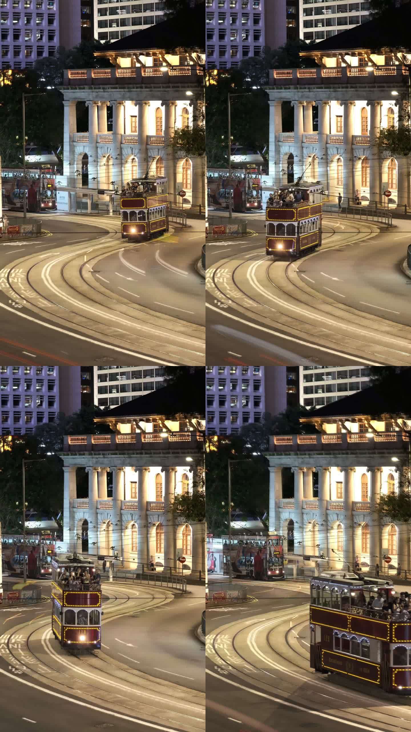 4K 竖屏 香港夜景延时 叮叮车 交通