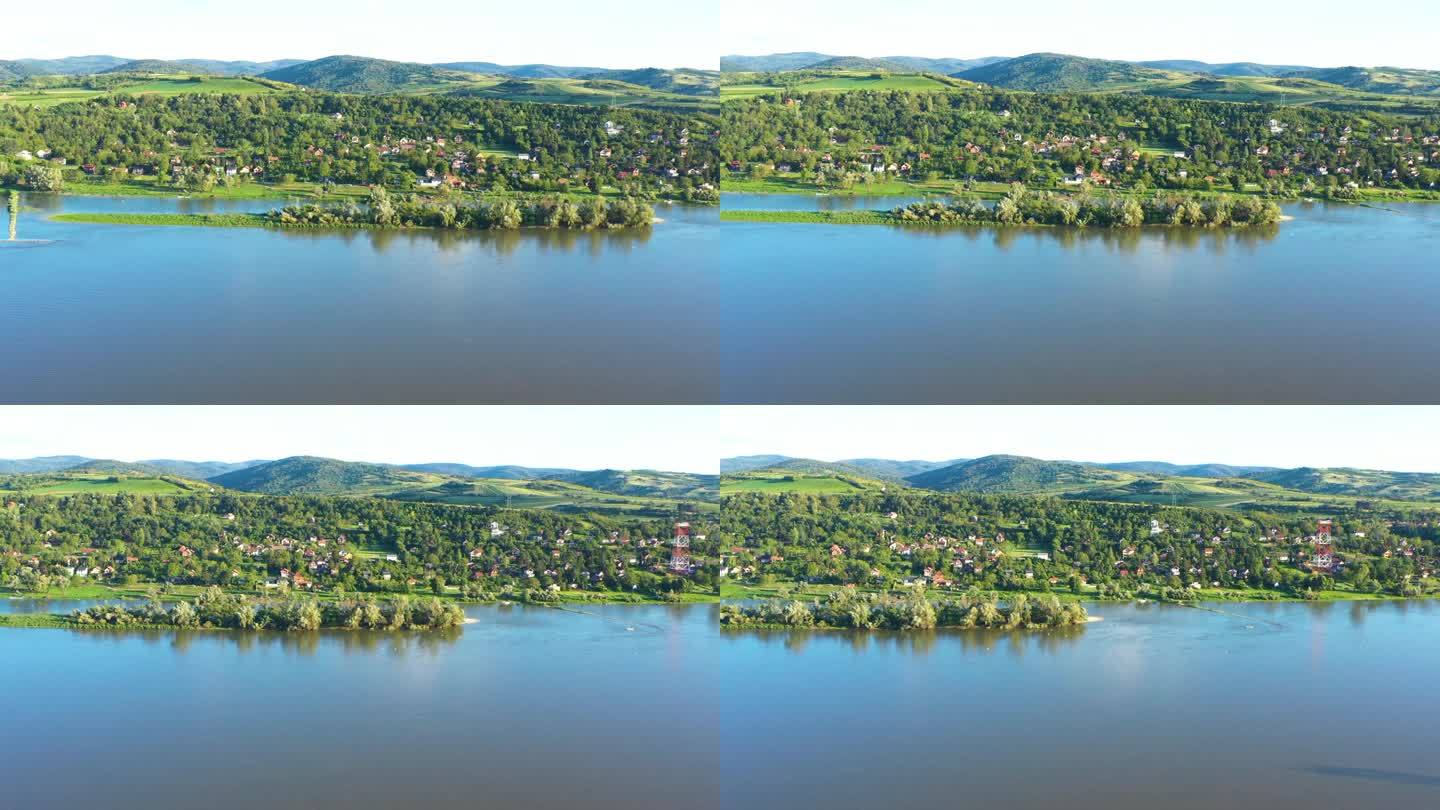 Banostor，位于塞尔维亚伏伊伏丁那省多瑙河右岸，阳光明媚的夏日鸟瞰图
