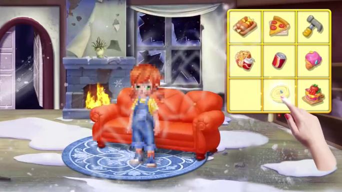 游戏广告视频卡通室内升级合成寒冷小女孩水