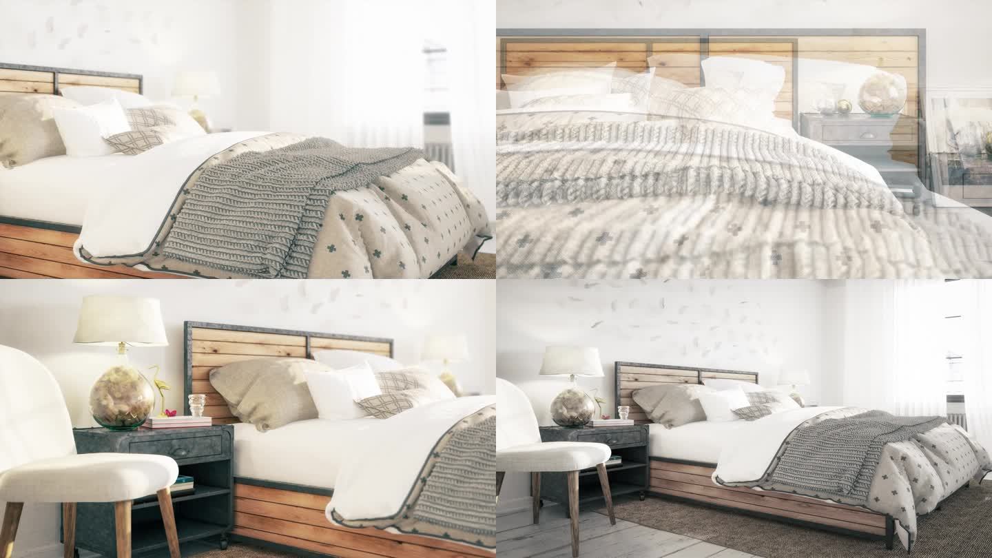 家居展示室内;舒适的卧室设计-可循环的3D可视化
