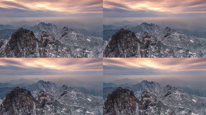 黄山鳌鱼峰雪景晚霞