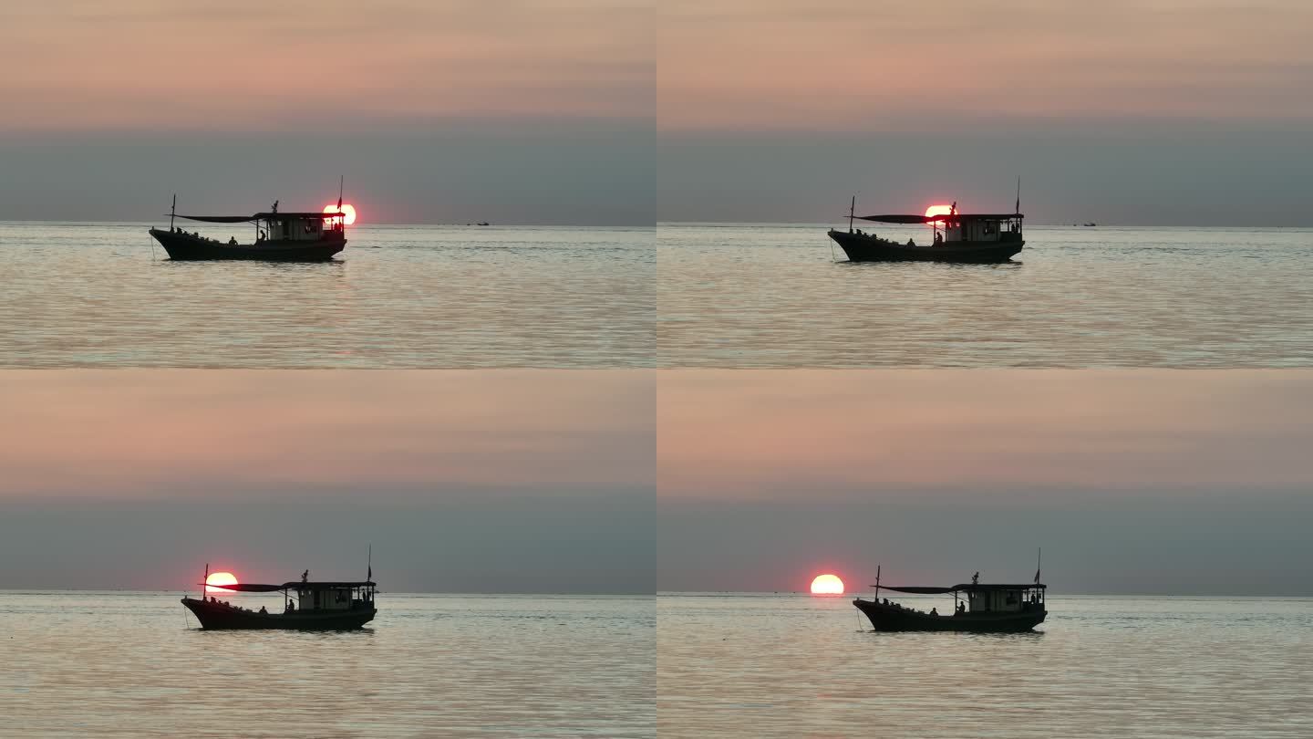 海上渔船日落