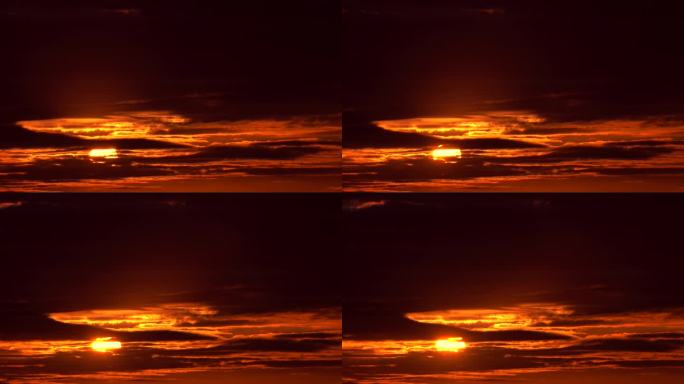 美丽的大日出，金色的光芒4K。太阳光线与观看橙色彩云，早晨，晴天，阳光，天空，黎明，明亮，场景，地平
