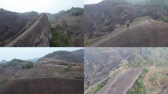 fpv穿越机航拍高椅岭刀背山男人站在山脊