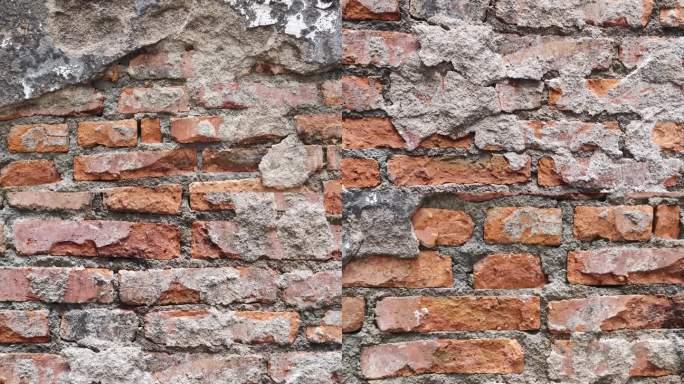 腐蚀的红砖旧砖墙旧围墙面红砖脱落腐朽红砖