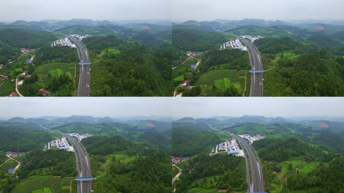 鸟瞰贵州山区银百高速公路