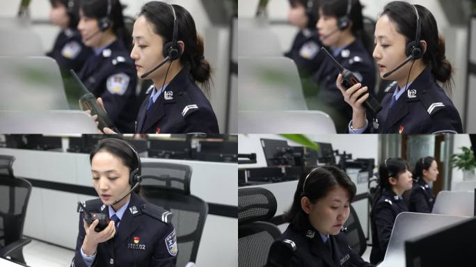 公安警察接警员接听电话调度工作镜头合集