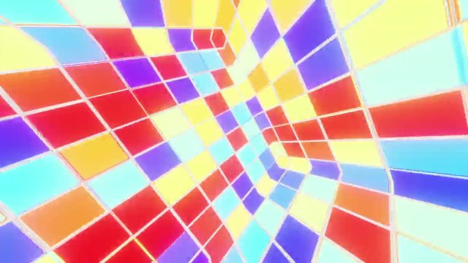五彩缤纷的迷幻空间闪闪发光的广场段作为一个循环迪斯科背景3d渲染。Vj循环夜总会，音乐节，Dj矩形