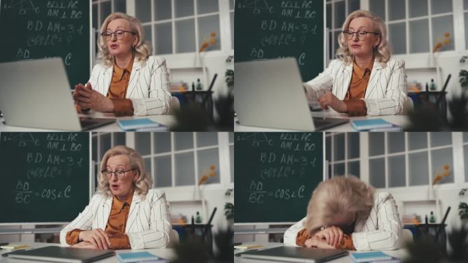 50多岁的几何老师，上完在线课，合上笔记本电脑，疲惫不堪