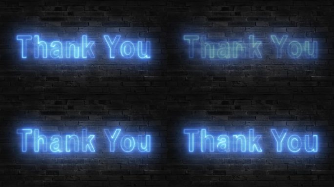 霓虹灯标志动画感谢你在砖的背景。彩色霓虹灯招牌，适合商店或视频等4k循环播放。