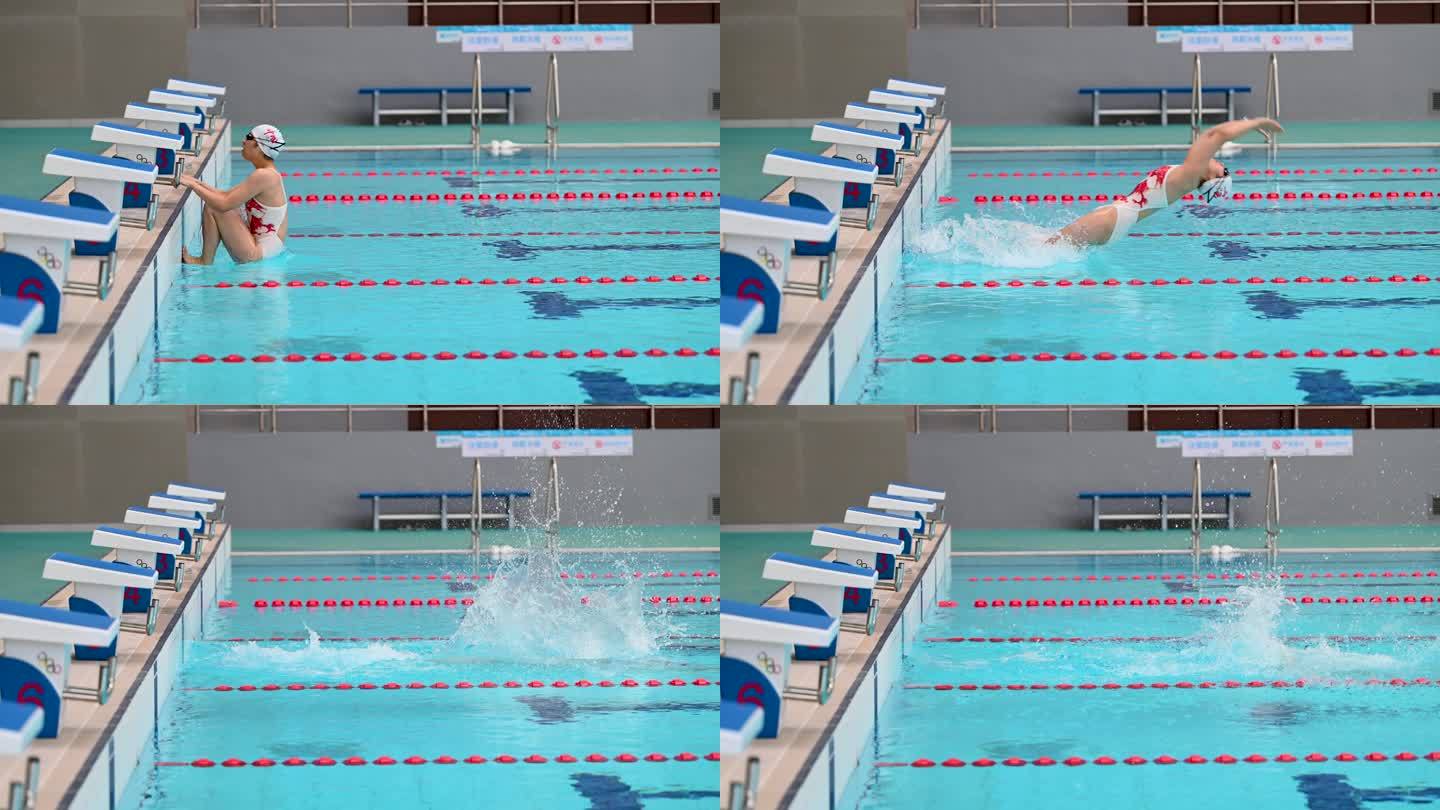 跳水运动员比赛水花视频慢动作游泳美女入水