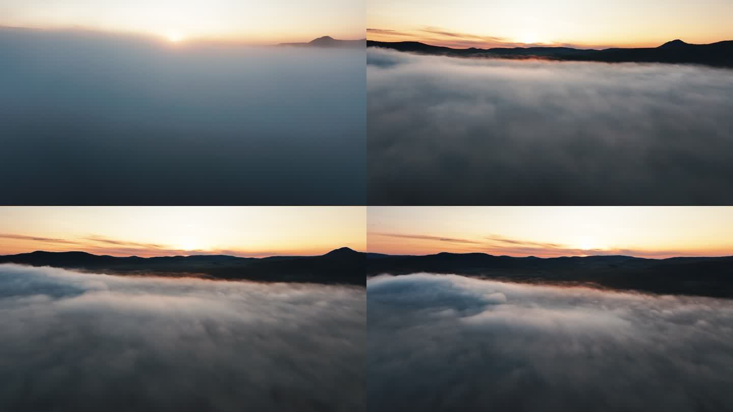 阿尔山杜鹃湖清晨大气云海航拍4K风景