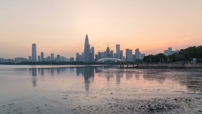 4K深圳地标日落城市风光宣传片夜景涨潮