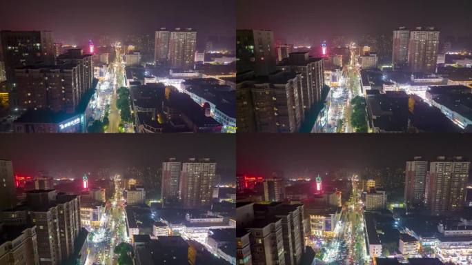 河南新乡市城市夜景交通航拍移动延时
