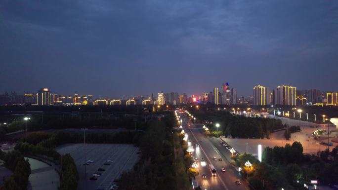 河北沧州城市夜景灯光航拍 (