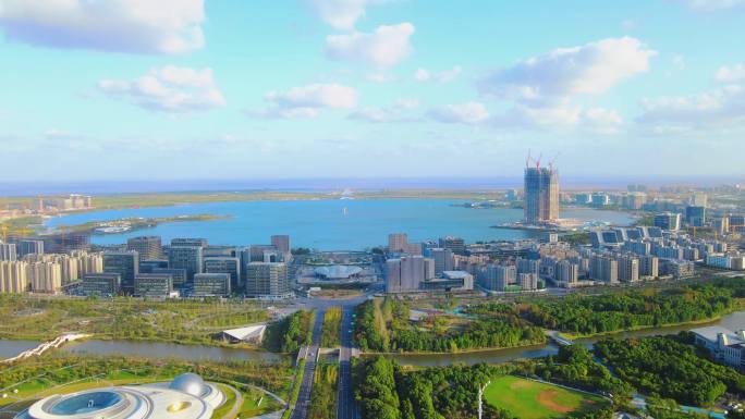 上海临港新城滴水湖全景4K素材