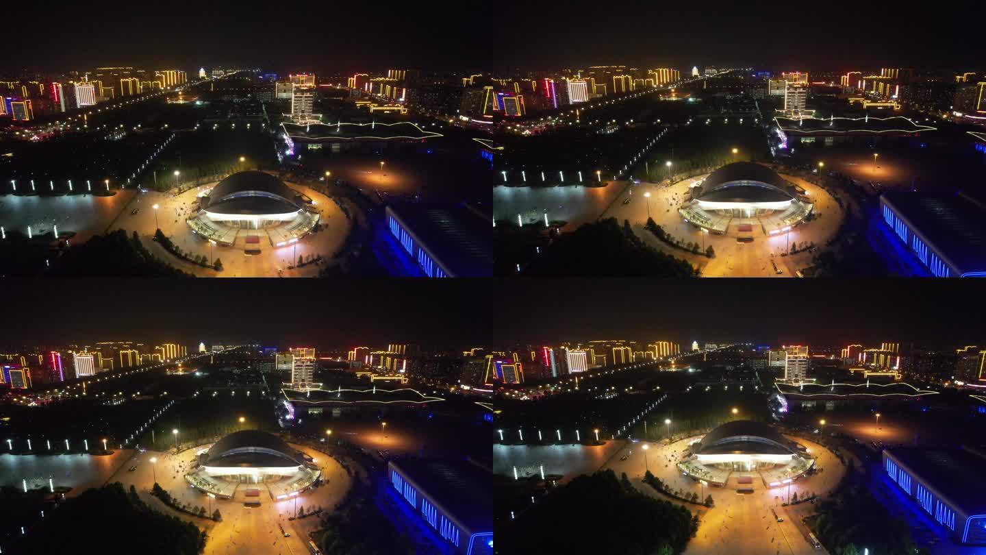 河北沧州城市夜景灯光航拍