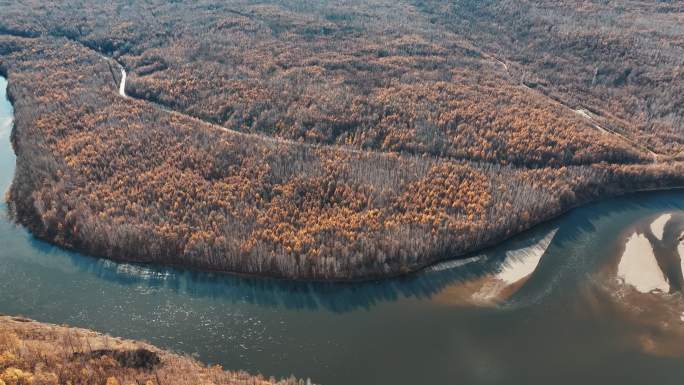 呼伦贝尔激流河沿岸秋季航拍4K