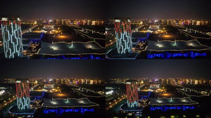 河北沧州城市夜景灯光航拍