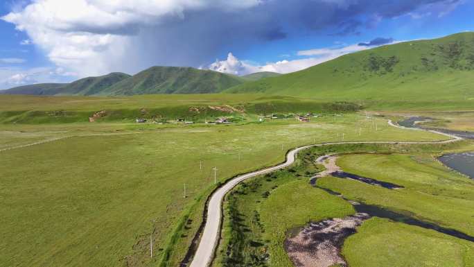 航拍四川甘孜白玉县纳塔乡七彩草原风光